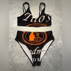 Smirnoff Vodka Graphic Bikini Set Black Orange Size Large Festival Swim